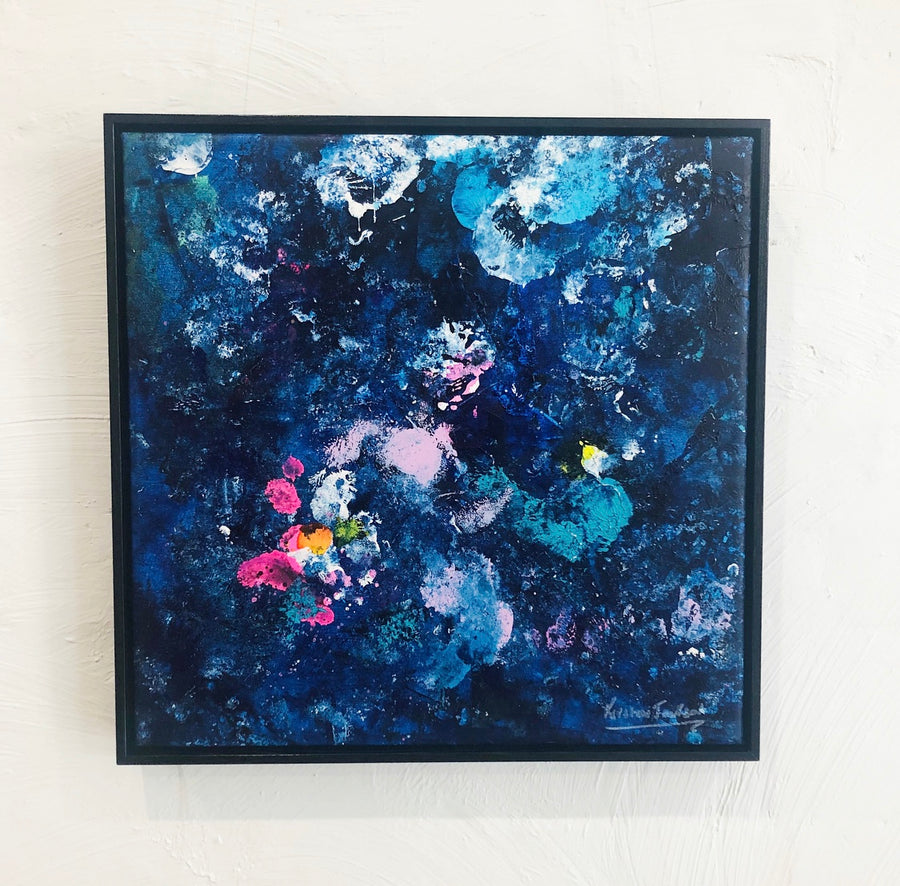 Blue Tango series #3  53cm x 53cm framed in a black oak frame