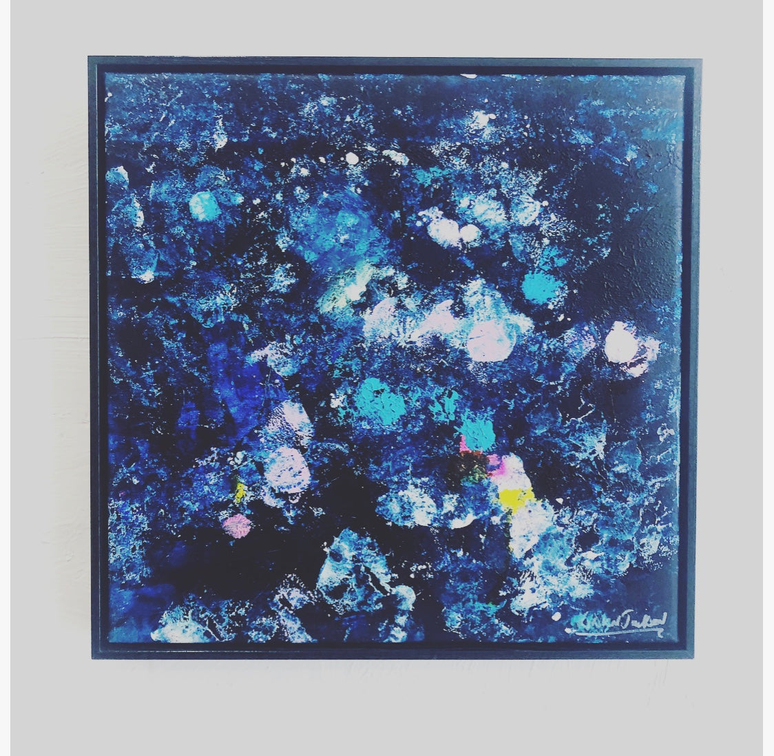 Blue Tango series #4  53cm x 53cm framed in a black oak frame